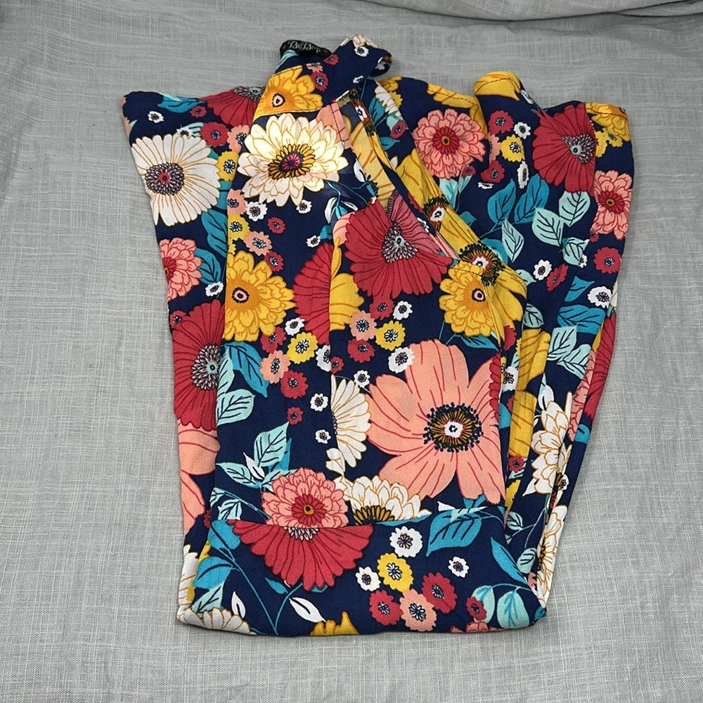Be Bop JR girls large blue yellow floral sleeveless dress